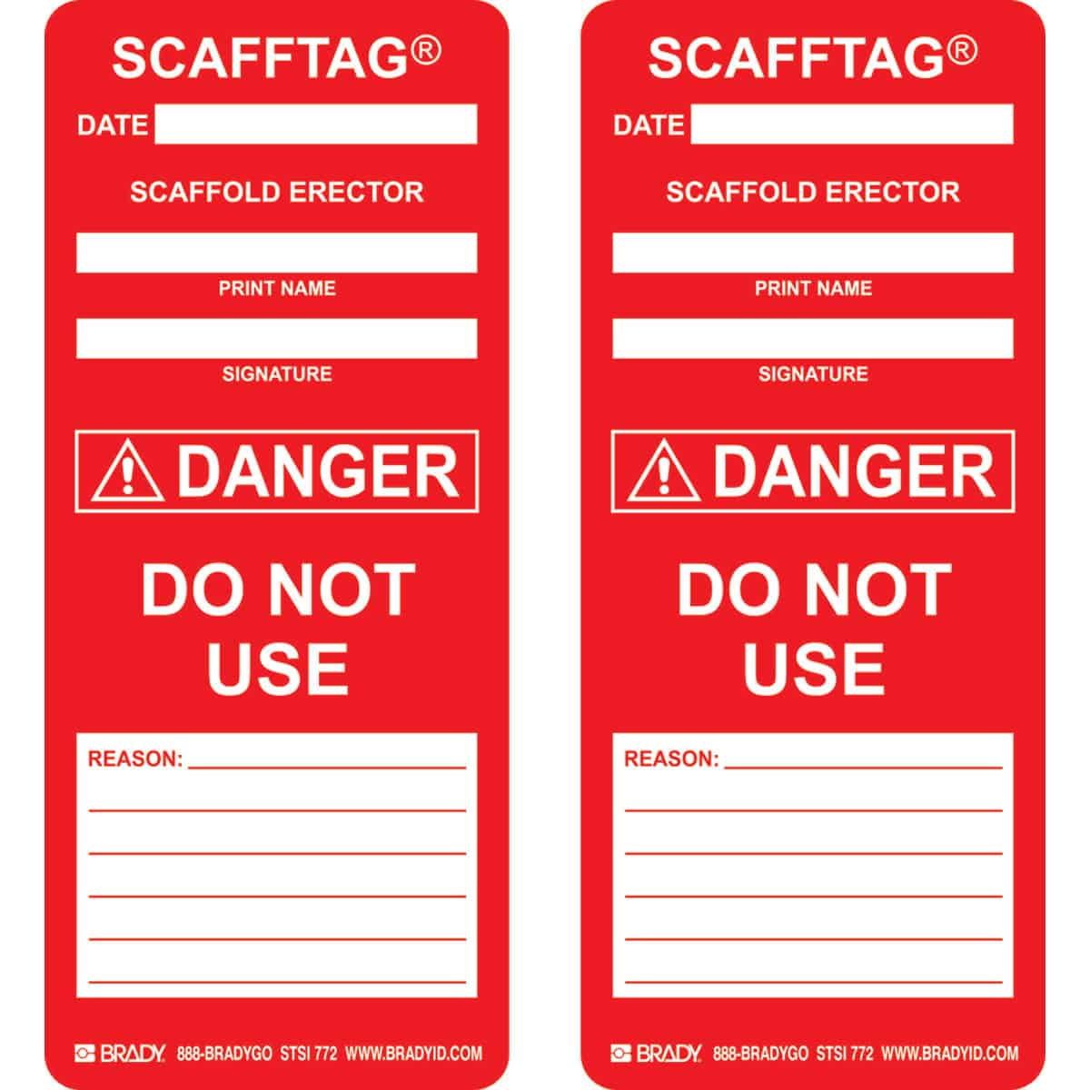 SCAFFTAG Inserts Danger Do Not Use